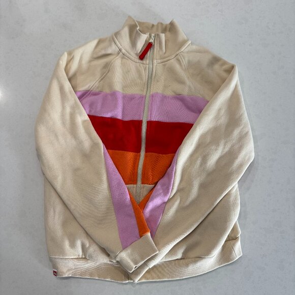 Lego Tops - Neutral Zip-Front Colorblock Pullover with Pink, Red and Orange Stripes